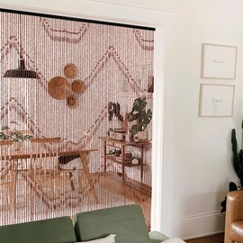 Foreate Beaded Curtain for Doorways Handmade Bamboo Wood Door Beads Boho Hanging Room Divider Hallway Window Hippie Curtains Rustic Home Decor 35.5" x 75" Brown