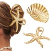 Auiremrti 2 Stück Haarklammern in Seesternform,Haarklammer in Muschelform,Große Haarklammern,Goldenes Haar-Accessoire
