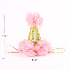 Voarge 1 Year Birthday Baby Crown, Baby Birthday Headband Girls Headband Hat Headdress Party Hats Decoration for 1 Year Birthday, Pink