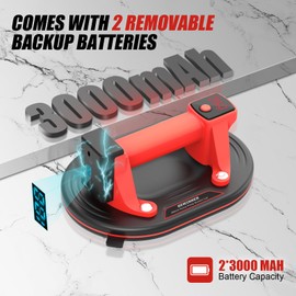 DEWINNER 10" Electric Glass Suction Cup Lifter, 200KG/440 LBS Max Load Vacuum Glass Lifter with 2X 3000mAh Battery, Industrial Strength Vacuum Suction Cup for Glass, Tile, Granite, Metal