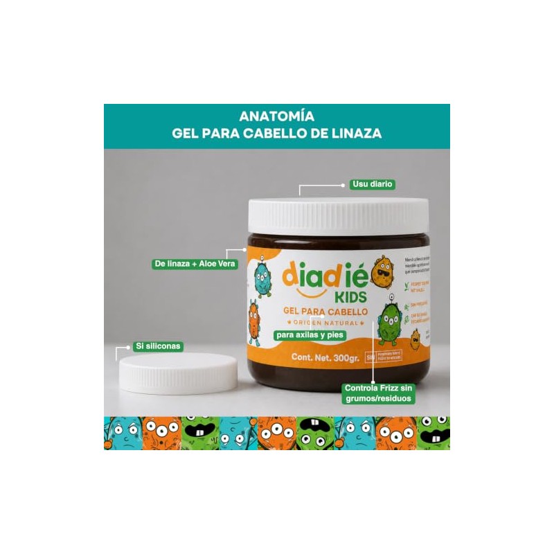 DIADIE KIDS Gel para cabello de linaza sábila, frizz rizos