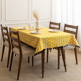 HOMEMONDE 4 Seater Table Cloth - Square 114 x 114 Inch Dining Table Cover, Chevron Arrow Printed Center Table Cloth - (Yellow, 45 x 45 Inch)
