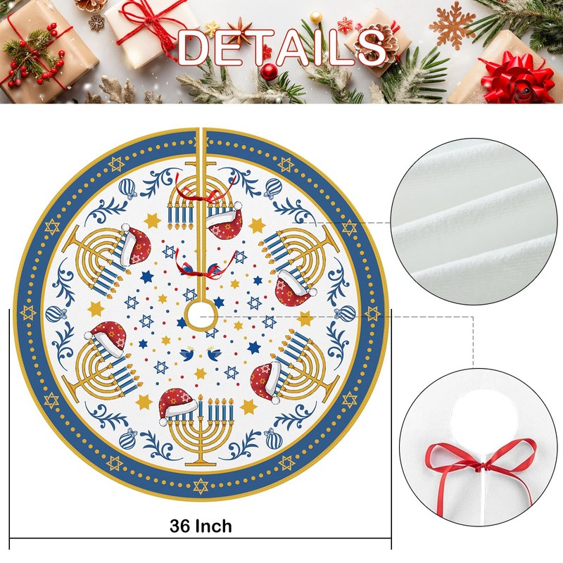 EKOREST Hanukkah Christmas Tree Skirt 36 Inches, Candlestick with Hat