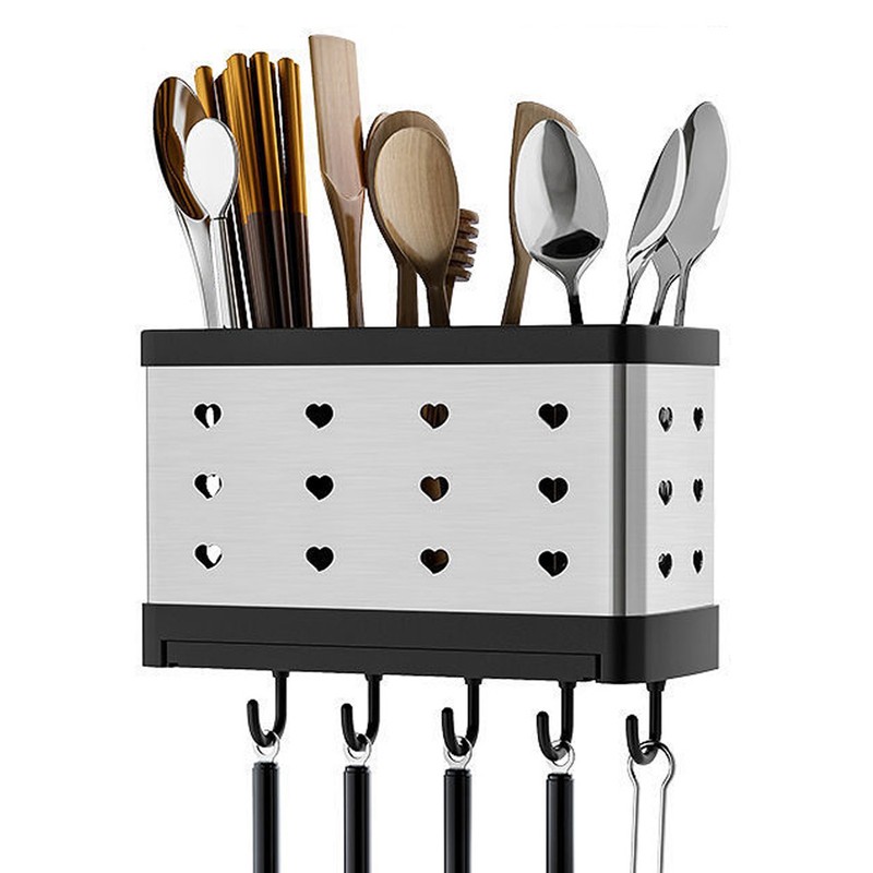 Utensil Holder Stainless Steel Wall Mount Chopstick Draining Storage Shelf
