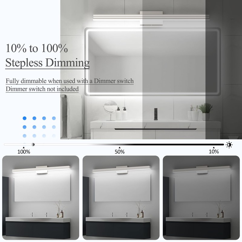 Ralbay 40inch Brushed Nickel Vanity Light with 5 Color Temperature