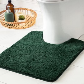 MIULEE Christmas Dark Green Toilet Rugs U Shaped, Absorbent Microfiber Contour Bath Mats for Bathroom Floor, Anti-Slip Machine Wash Dry, 20'' x 20''