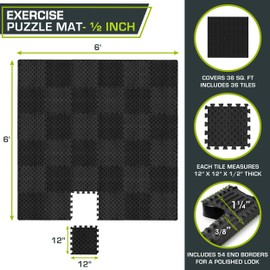 ProsourceFit Exercise Puzzle Mat ½ in, Checkered EVA Foam Puzzle Floor Mat with Detachable Interlocking Foam Tiles, Gym Flooring for Cushioned Workout Environment, Foam Mat for Shock Absorption