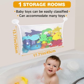 Bath Toy Storage - 1 Pcs Bath Toy Storage Organizer with Suction Cup, Multi-use Net Bags, Perfect Bathtub Toys Holder & Bathroom or Shower Caddy for Kids and Toddlers (White)
