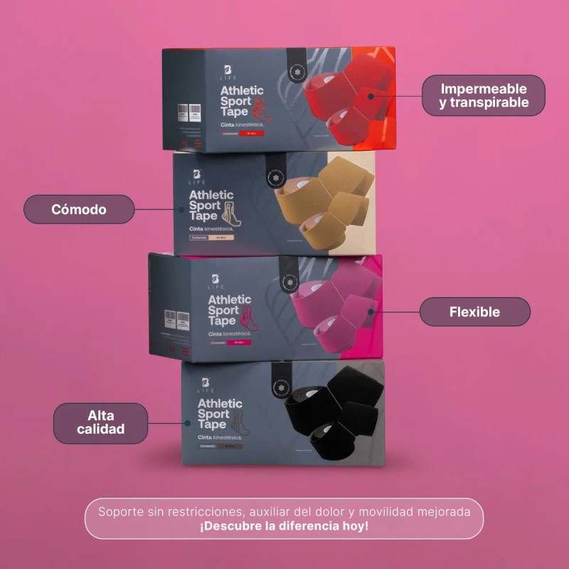 B-Life Cinta Kinesiológica Rosa | Sport Tape Terapéutico | 4