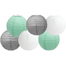 Paper Lanterns Mix Color Packs of 6 Round Paper Lanterns Lampshade Party Decorations (Mint Grey Shade, 4" (10 Cm))