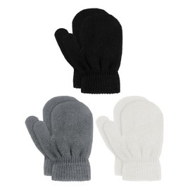 3 Pairs Kids Winter Gloves Children Stretchy Warm Gloves Soft Knit Kids Gloves Toddler Stretch Mittens (Dark Color, 1-4 Years)