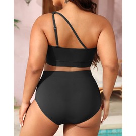 Tempt Me Women Plus Size High Waisted Bikini Two Piece One Shoulder Swimsuit Black 22 Plus