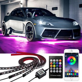 Smart RGB Car Underglow Kit with App & RF Remote - IP67 Waterproof, 16 Million Color LED Light Strips, Music Sync, Universal Fit for All Cars, Trucks, Vans - 12V DC Exterior Lighting