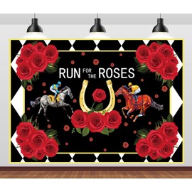 BELECO 7x5ft Fabric Run for The Roses Backdrop Derby Horse Racing Party Decorations Backdrop Horse Race Party Decor Banner Photo Booth Shoot Studio Props