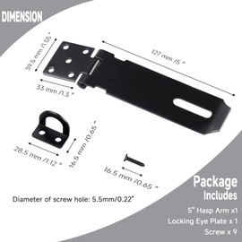 HTHOOOOOME 5 Inch Heavy Duty Door Locks Hasp Latch, Stainless Steel Security Packlock Clasp Hasp Lock Latch for Fence Gate, Gate, Shed Closet Cabinet, Black, 2 Pcs