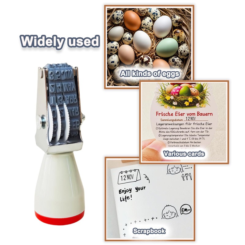 Homvik Egg Date Stamp for Fresh Eggs, Rubber Egg Stamper,