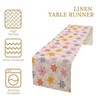 Pink Checkered Table Runner, Cute 70s Modern Flower Aesthetic Funky