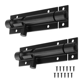 2 Pack 4" Black Slide Bolts, Heavy Duty Metal Barrel Latch Locks for Shed Doors, Bathroom, and Gates, Weatherproof Security Design with Screws for Quick Setup.