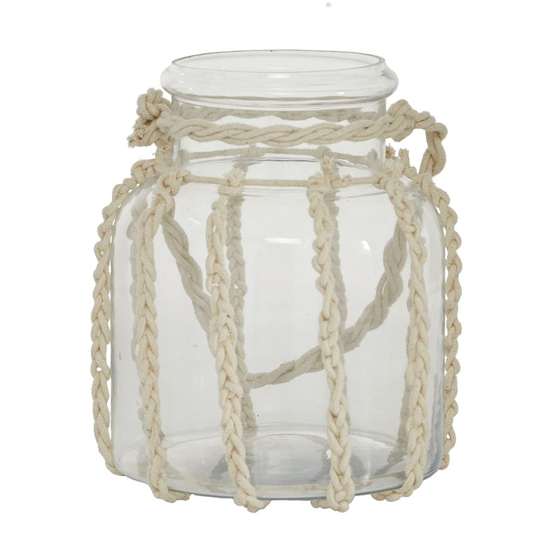 Deco 79 Glass Decorative Candle Lantern with Rope Handle, 8"