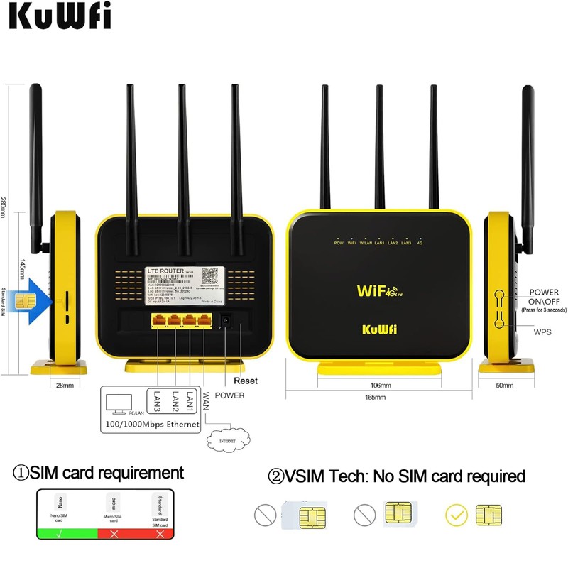 KuWFi Hotspot 4G LTE No SIM Card Router 1200Mbps Dual