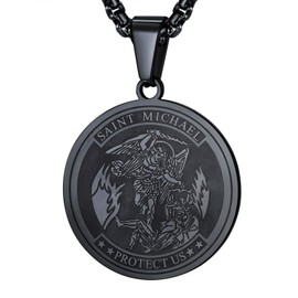 FaithHeart Men's Saint Michael the Archangel Stainless Steel Pendant Necklace, Lucky Charm, Guardian Angel Pendant Necklace with Jewellery Box, Gift Idea, Various Colours