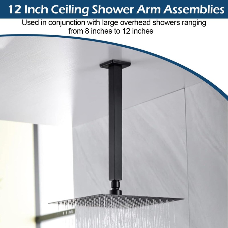 Ceiling Mounted Arm With Flange, Black Ceiling Shower Arm 12