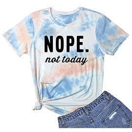 YITAN Women Casual Tie Dye Printed Tee Shirts Blue Orange X-Large