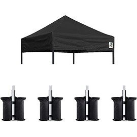 Eurmax USA Pop Up Canopy Replacement Canopy Tent Top Cover, Instant Canopy Top Cover ONLY,Bonus 4PC Pack Canopy Weight Bag (5x5, Black)