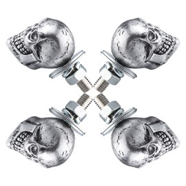 Temzzer License Plate Screws Skull Car Tag Fasteners Anti Theft Frame Bolts for Most Vehicles Motorcycle, 4 PCS (Silver)