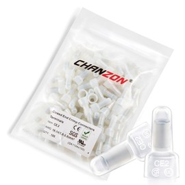 Chanzon CE2 Pure Copper Crimp Connectors with Closed End for 16-14 AWG Gauge, Nylon (PA) Cap, Insulated Red Copper Core, Splice Wire Crimp Terminal (Pack of 100)