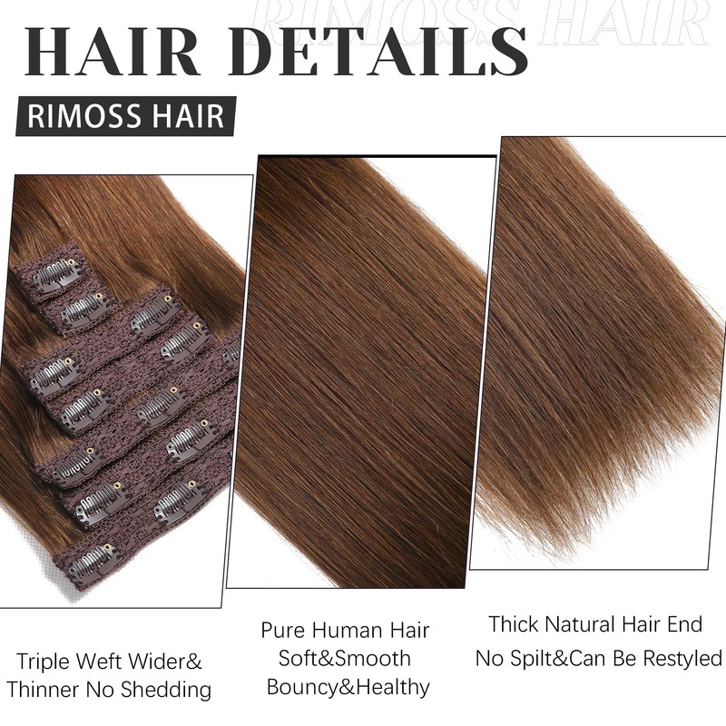 Rimoss Clip in Hair Extensions Real Human Hair - Chocolate