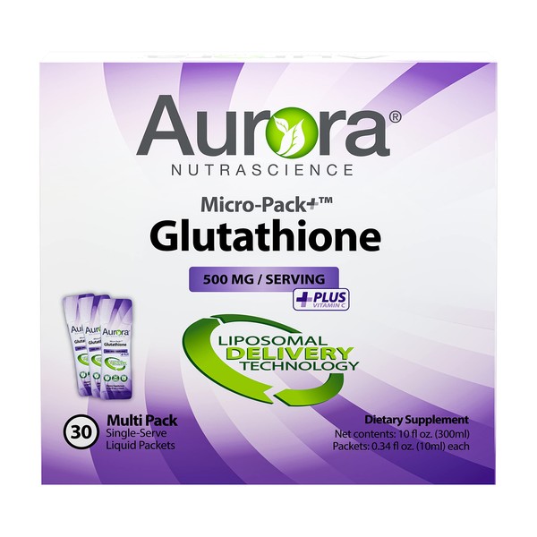 Aurora Nutrascience Micro-Pack Liposomal Glutathione, Immune System Support, Antioxidant, 500 mg per Serving, 30 Single-Serve Packets, Gluten Free, Non-GMO, Sugar-Free, 10 fl oz (300mL)