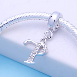 SoulBeads - Colgante de plata de ley 925 con letra de la letra de la A a la Z para pulsera europea