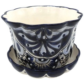 Talavera Pottery Store Violet Planter Large Hand Painted Pot Indoor Ourdoor Multi Colored Glazed (Blue and White)