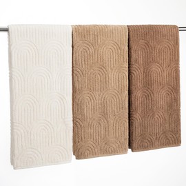 Tegeme 3 Pcs Decorative Hand Towel for Bath Boho Arch Striped Cotton Hand Towels Farmhouse Beige Tan Brown Soft Absorbent Towel Bath Decor for Fall Thanksgiving Kitchen Gift