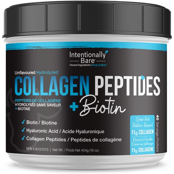 Intentionally Bare Collagen Peptides – Biotin, Hyaluronic Acid, Vitamin C, Zinc – Keto, Paleo - 10g Protein, Zero Carbs - Grass-Fed, Pasture Raised, Dairy Free – Unflavored - 40 Servings