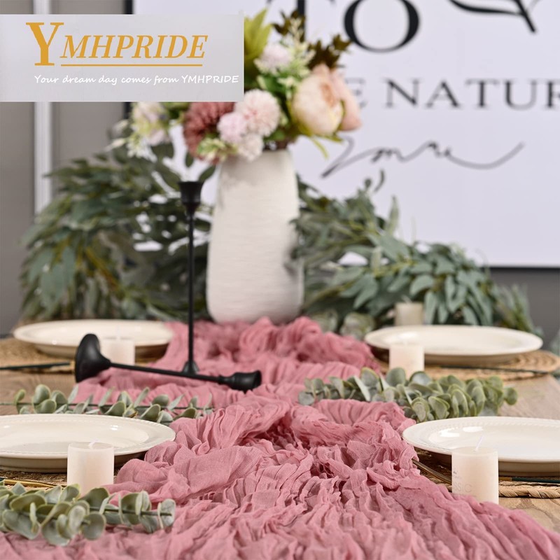 Pack of 2 Cheesecloth Table Runner, Dusty Rose, 90 x