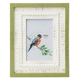 ibalux 4x6 Picture Frame Photo Frame, Made of Pine Wood with Real Glass, Vertical and Horizontal for Wall Hanging or Tabletop, Farmhouse Green Outer Frame and Distressed White Beaded Inner Border