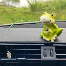 Starupway Funny Fishing Ornament Dashboard Decorations, Cute Car Accessories Interior Dashboard Decor, Swinging Fish Car Dash Decoration (Frog)