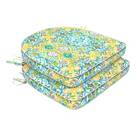 DYTXIII Set of 2 Outdoor Chair Cushions 19"x19"x2",Water Repellent Dining Seat Cushion with Ties and Removable Covers, Chair Cushions for Indoor and Patio Furniture, Damask Green