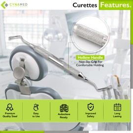 Set of 5 Cynamed Lucas Bone Dental Curettes - Hollow Handle Double Ended Periodental Premium Instruments