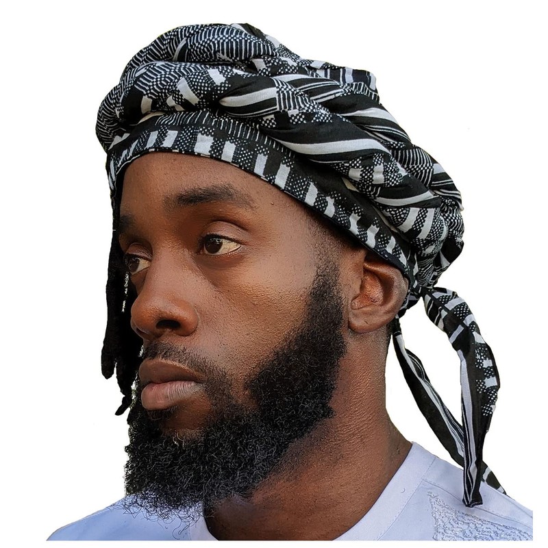 Dupsie's Pre-Tied Turban for Men, Black and White, One Size