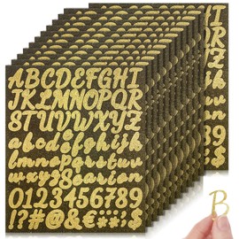 SevenFish 912pcs/12 sheets Letter Stickers, Gold Glitter Letter Stickers Waterproof Numbers Sticker Vinyl Alphabet Stickers Decal for Mailbox, Signs, Car, Door, Office, Poster Board, Address Number