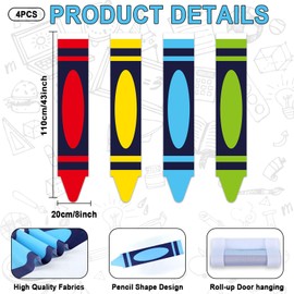 4 Pcs Crayon Classroom Door Window Cover Crayon Shaped Door Curtain Blackout Glass Window Covering Colored Darkening Blackout Roller Shades for Nursery Office Room Porch Classroom Decor