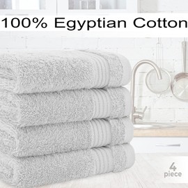 Textile Do 4 X Luxury Face Cloth Towel Set (30 x 30 cm-800 GSM) 100% Egyptian Cotton Wash Cloths Super Soft Flannels Face Cloths for Gym Spa Bathroom (Silver, Cotton)