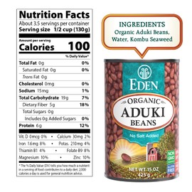 Eden Organic Aduki Beans, (Azuki, Adzuki), Non-GMO, No Salt Added, Red Beans, Macrobiotic, 15 oz. Can (12-Pack Case)