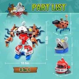 Maikerry 3-in-1 PVZ Toy Figure Set, Deformation Shark Boss Robot, Action Figures, Birthday & Party Gifts for Boys & Girls