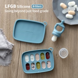 SAMiGO Baby Food Fruit Feeder and Breastmilk Popsicle Mold Set, Silicone Fruit Teether, Food Feeder Pacifier for Teething Relief, Freezer Tray, Baby Feeding Essentials, 4 Months+