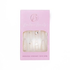 Boutique Beauty Premium Press On Nails (Royal White Diamond) – Unique, Durable, and Trendy Designs with Adhesive Tabs - Medium Coffin Shape