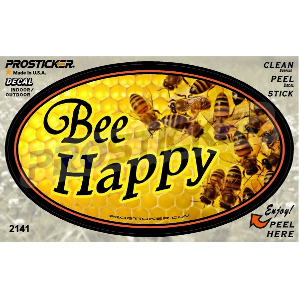 ProSticker 1 - 3"x 5" Bee Happy Decal Sticker Beekeeping